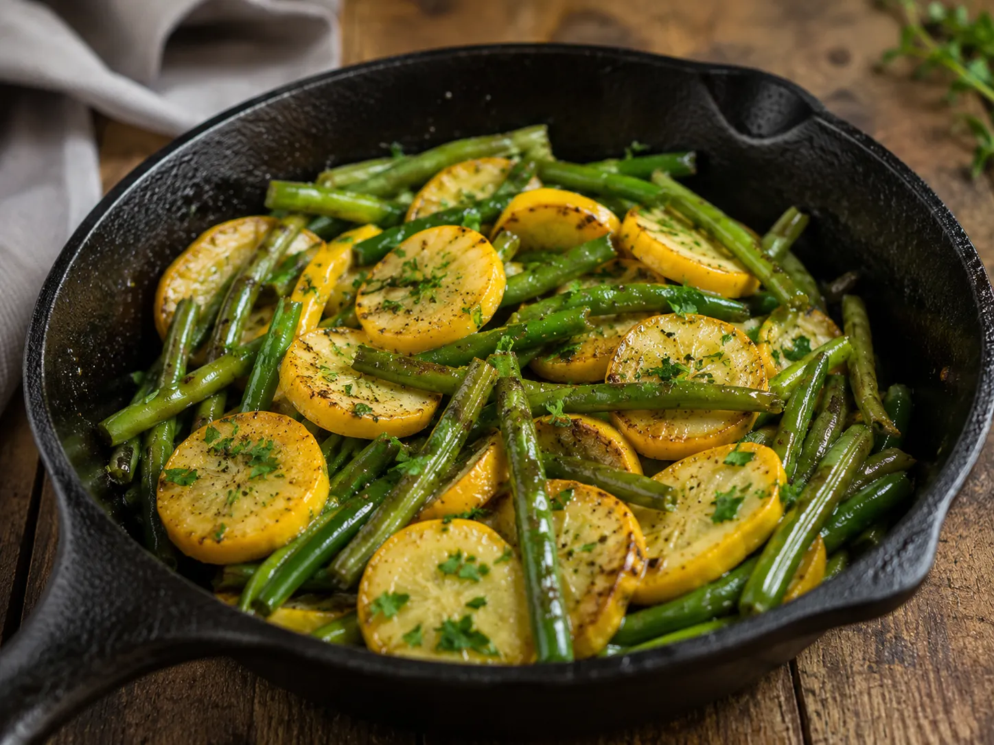 Skillet Garden Squash & Green Beans