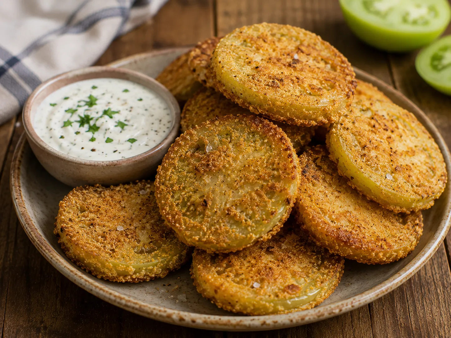 Fried Green Tomatoes with Buttermilk Herb Dip